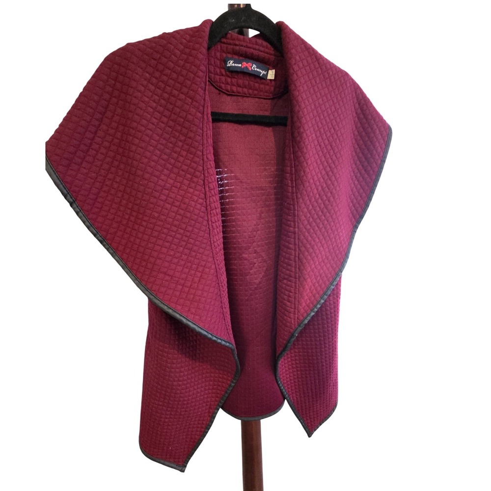 Roma Concept Quilted Shawl Collar Vest Burgundy‎ Open Front Women's Size L - Picture 3 of 9